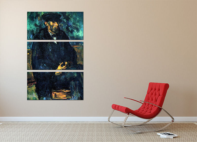 Three-panel canvas print of Cezanne's Portrait of Vallier, showcasing vibrant colors and intricate details.